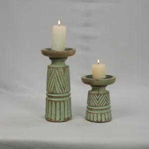 Candle Stand Carved sage green set