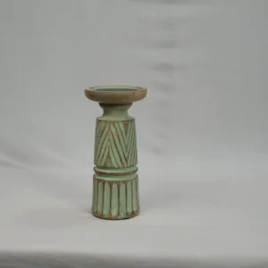 Candle Stand Carved sage green