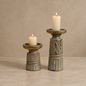 Candle Stand Carved Grayish Golden set