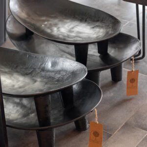 Metal tripod platter  set of 2 black